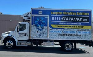 Fully-equipped mobile shredding service truck.
