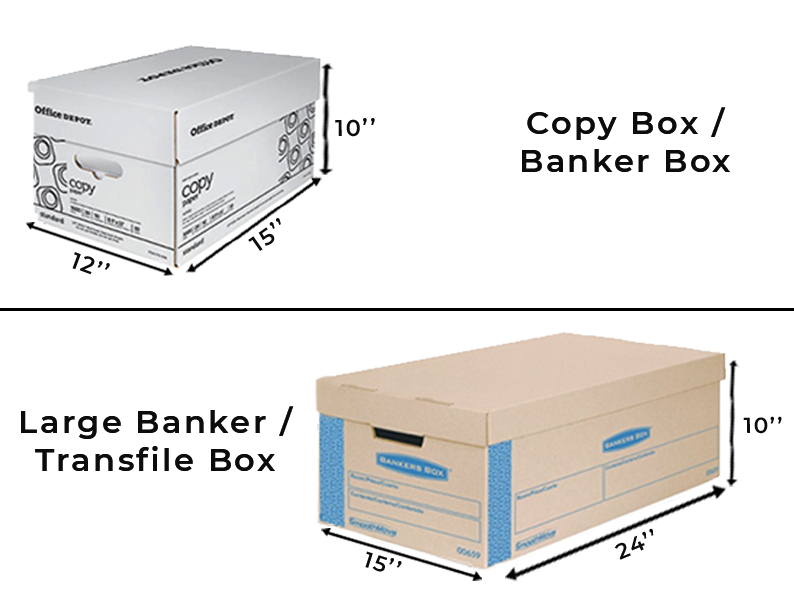 Banker boxes for paper shredding storage.